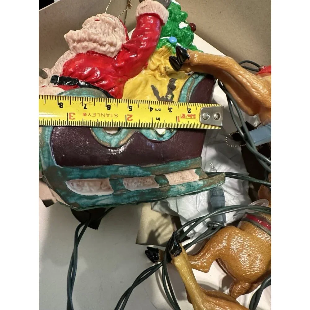 VTG Kurt Adler Santa Sleigh W/ 8 Reindeer 10 Novelty Christmas Lights + Box
